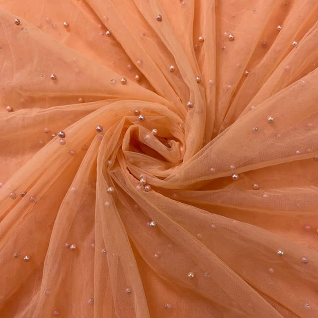 Peach Colour Pearl Net Embroidery