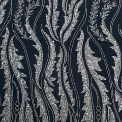 Teal Blue Colour Floral Cut Dana Embroidered Fabric