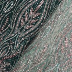 Sea Green Colour Floral Cut Dana Embroidered Net Fabric