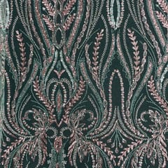 Sea Green Colour Floral Cut Dana Embroidered Net Fabric