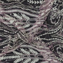 Lilac Colour Floral Cut Dana Embroidered Net Fabric