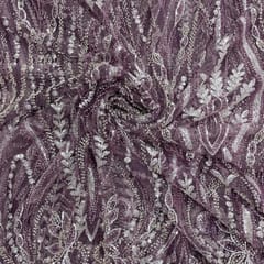 Lilac Colour Floral Cut Dana Embroidered Net Fabric