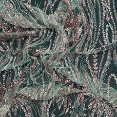 Sea Green Colour Floral Cut Dana Embroidered Net Fabric