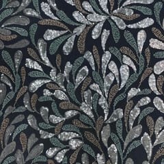 Sea Green Colour Abstract Cut Dana Embroidered Net Fabric