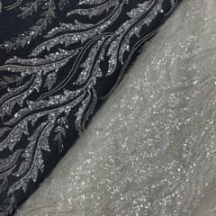 White Colour Floral Cut Dana Embroidered Fabric