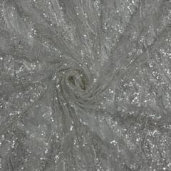 White Colour Floral Cut Dana Embroidered Fabric
