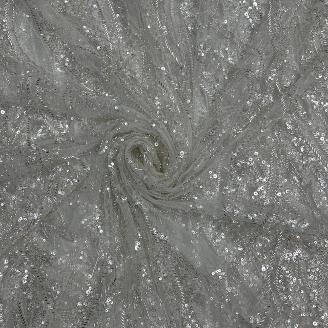 White Colour Floral Cut Dana Embroidered Fabric