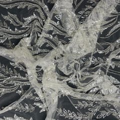White Colour Floral Cut Dana Embroidered Fabric
