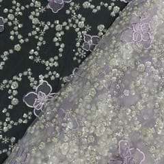 Lavender Colour Floral Embroidered Net Fabric