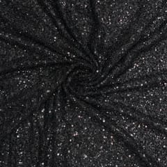 Black Colour Sequence Embroidered Net Fabric