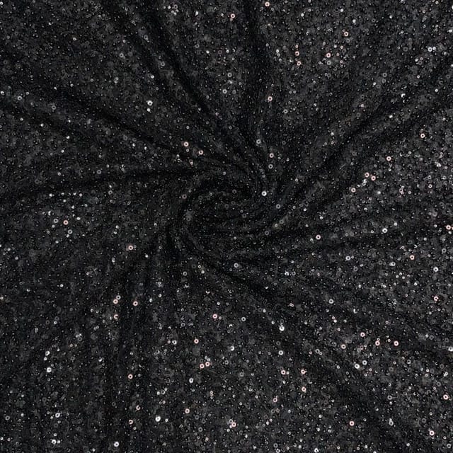 Black Colour Sequence Embroidered Net Fabric
