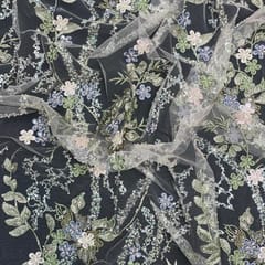 Baby Colour Pink Floral Embroidered Net Fabric