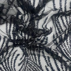 Black Colour Floral Cut Dana Embroidered Fabric