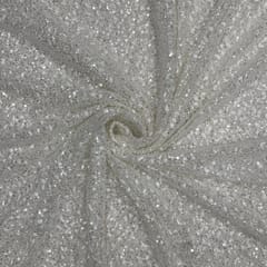 White Colour  Sequence Embroidered Net Fabric