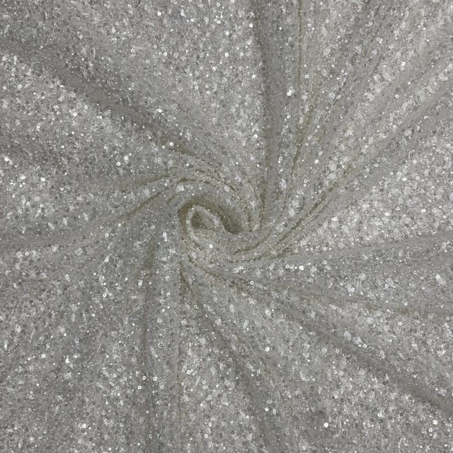 White Colour  Sequence Embroidered Net Fabric