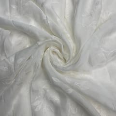 Off White Colour Floral Dyeable Organza Embroidered Fabric