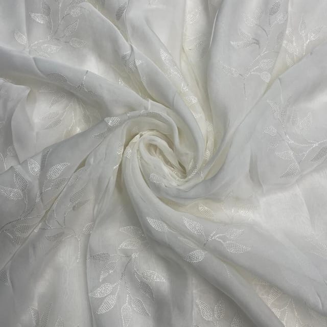 Off White Colour Floral Dyeable Organza Embroidered Fabric