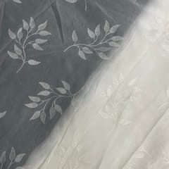 Off White Colour Floral Dyeable Organza Embroidered Fabric
