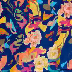 Blue MultiColour Abstract Dupion Print Fabric