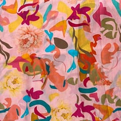 Light Pink MultiColour Abstract Dupion Print Fabric