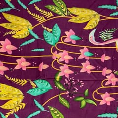 Mauve Purple Colour Floral Pure Dupion Silk Print Fabric