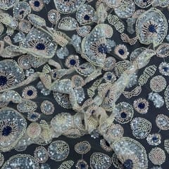 Lemon Yellow Colour Geometric Cut Dana Embroidered Fabric