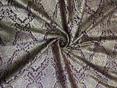 Wine Floral Semi Brocade Fabric