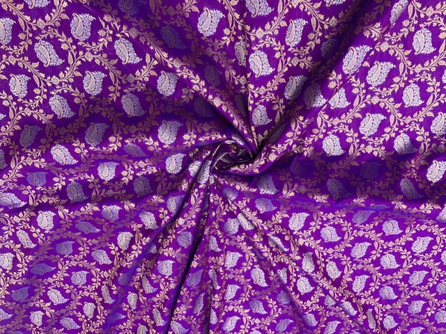 Royal Purple Colour Floral Semi Soft Brocade Fabric
