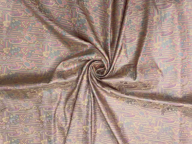 Light Peach Colour Floral Resham Brocade Silk Fabric