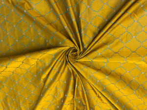 Dark Mustard Colour Geometric Tanschui Silk Fabric Fabric