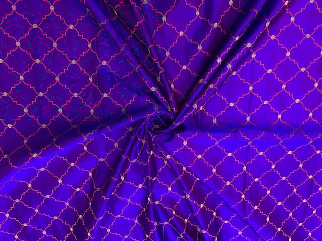 Purple & Blue Two Tone Colour Geometric Tanschui Silk Fabric Fabric