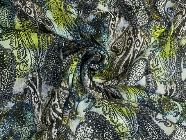 White MultiColour Floral Viscose Organza Fabric