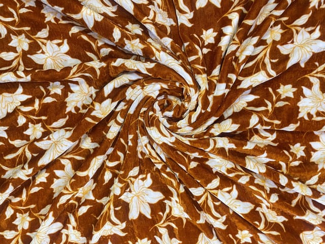 Mustard Floral Pure Velvet Fabric