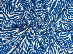 White Blue Quirky Velvet Fabric