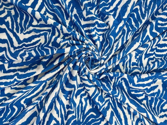 White Blue Quirky Velvet Fabric