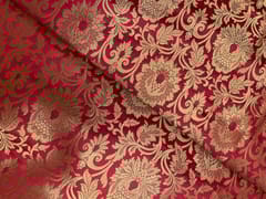 Red Colour Floral Semi Brocade Fabric