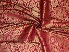 Red Colour Floral Semi Brocade Fabric