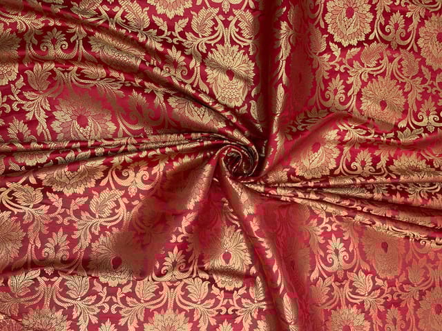 Red Colour Floral Semi Brocade Fabric