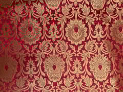 Red Colour Floral Semi Brocade Fabric