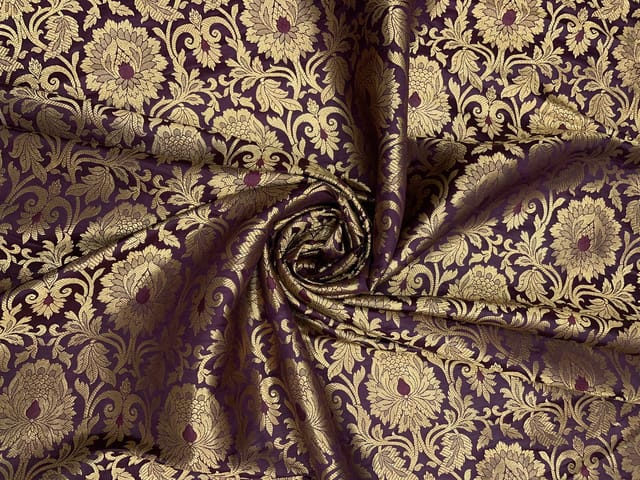 Wine Colour Floral Semi Brocade Fabric