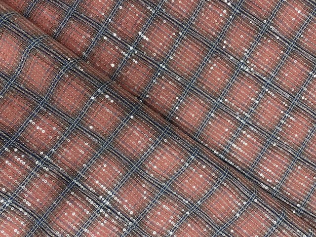 Rose Pink Colour Checks Sequence Tencil Denim Fabric