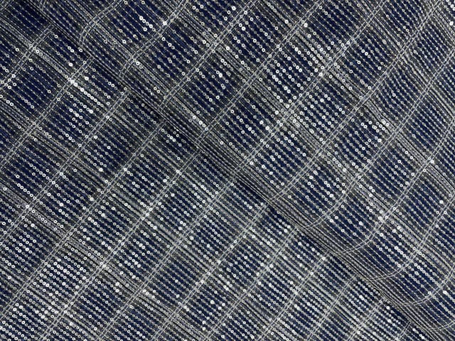 Navy Blue Colour Checks Sequence Tencil Denim Fabric
