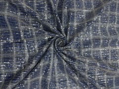 Navy Blue Colour Checks Sequence Tencil Denim Fabric