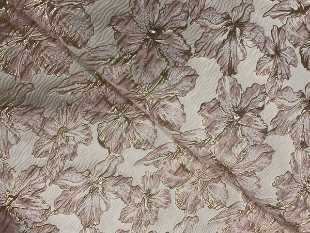 Light Peach Colour Floral Luxury Jacquard Fabric