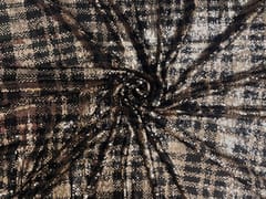 Gold and Black Colour Checks Sequence Embroiderd Fabric