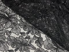 Black Colour Floral Embroiderd Net Fabric
