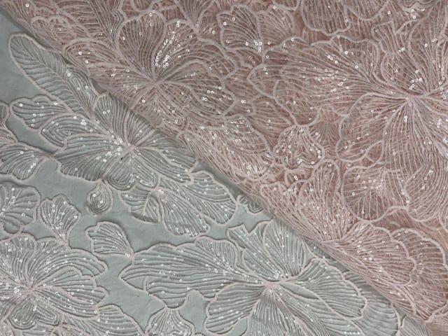 Baby Pink Colour Floral Embroiderd Net Fabric