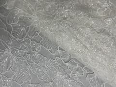 White Colour Floral Embroiderd Net Fabric