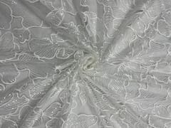 White Colour Floral Embroiderd Net Fabric