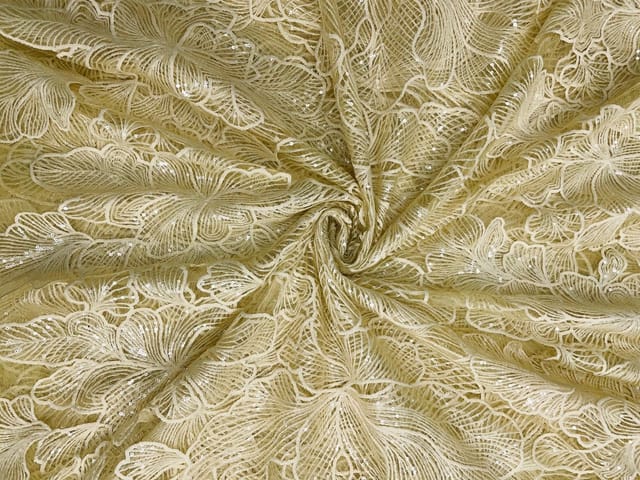 Yellow Colour Floral Embroiderd Net Fabric